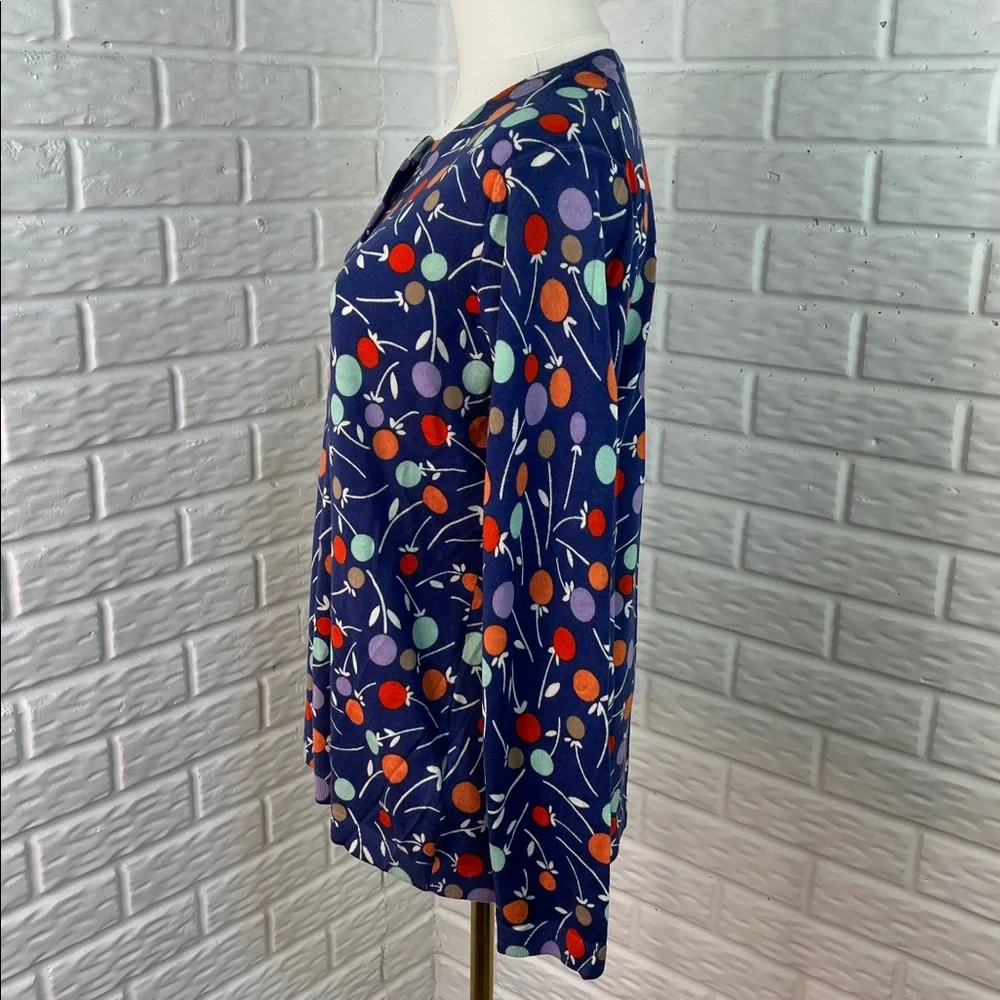 BODEN CARDIGAN 100% WOOL BUTTON DOWN LIGHTWEIGHT BLUE FLORAL DOTS SZ 14
